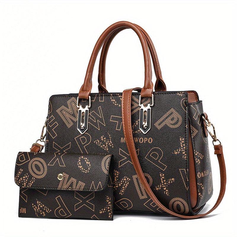Vintage Letter Pattern Tote Bag Large Capacity Shoulder Bag