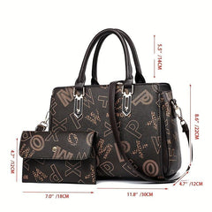 Vintage Letter Pattern Tote Bag Large Capacity Shoulder Bag