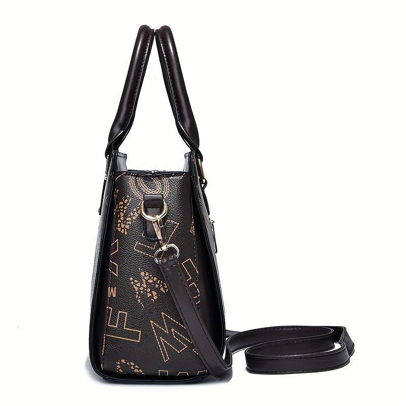 Vintage Letter Pattern Tote Bag Large Capacity Shoulder Bag