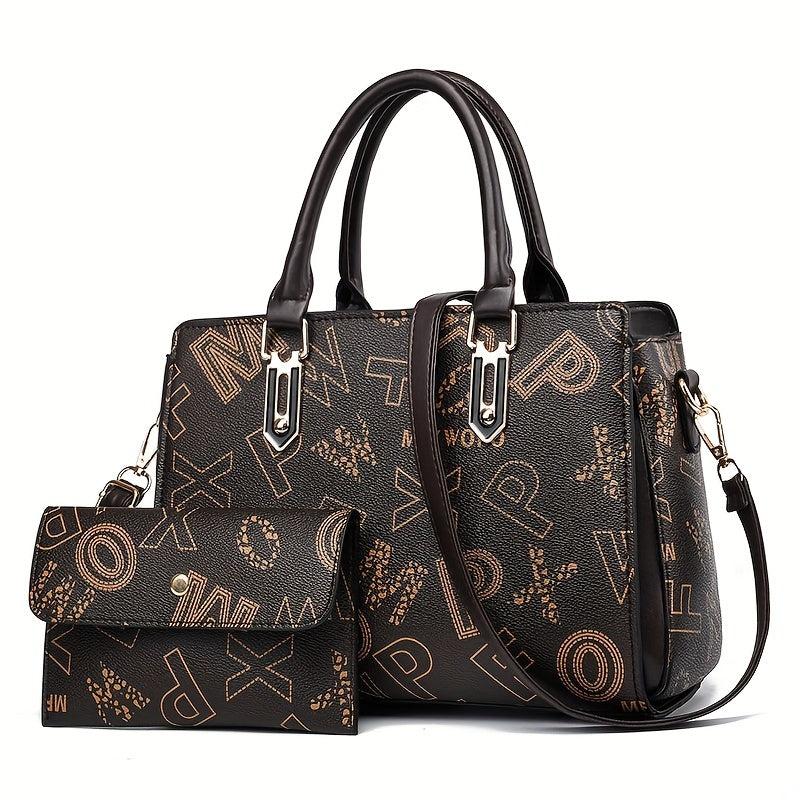 Vintage Letter Pattern Tote Bag Large Capacity Shoulder Bag