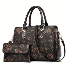 Vintage Letter Pattern Tote Bag Large Capacity Shoulder Bag