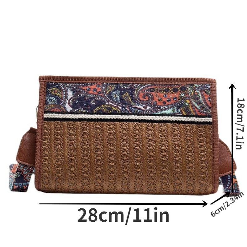 Ethnic Straw Crossbody Bag Women Summer Beach Vacation Boho Style