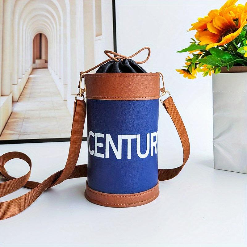 Letter Print PU Leather Cylinder Crossbody Bag