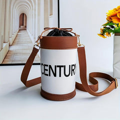 Letter Print PU Leather Cylinder Crossbody Bag