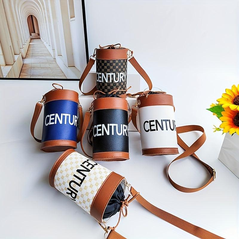 Letter Print PU Leather Cylinder Crossbody Bag