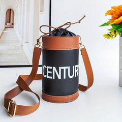 Letter Print PU Leather Cylinder Crossbody Bag