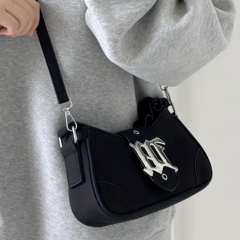 Pink Y2K Crescent Underarm Bag Punk Rock Shoulder Bag Cross Decor Handbag