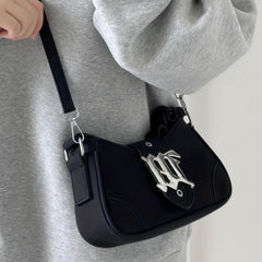 Pink Y2K Crescent Underarm Bag Punk Rock Shoulder Bag Cross Decor Handbag
