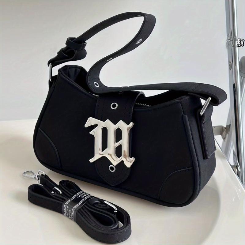 Pink Y2K Crescent Underarm Bag Punk Rock Shoulder Bag Cross Decor Handbag