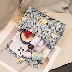 Snake Skin Pattern Shoulder Bag with Bead Handle