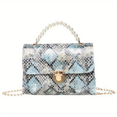 Snake Skin Pattern Shoulder Bag with Bead Handle