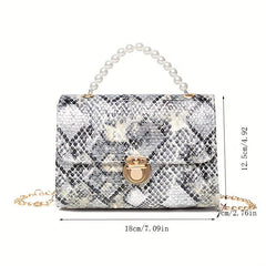 Snake Skin Pattern Shoulder Bag with Bead Handle