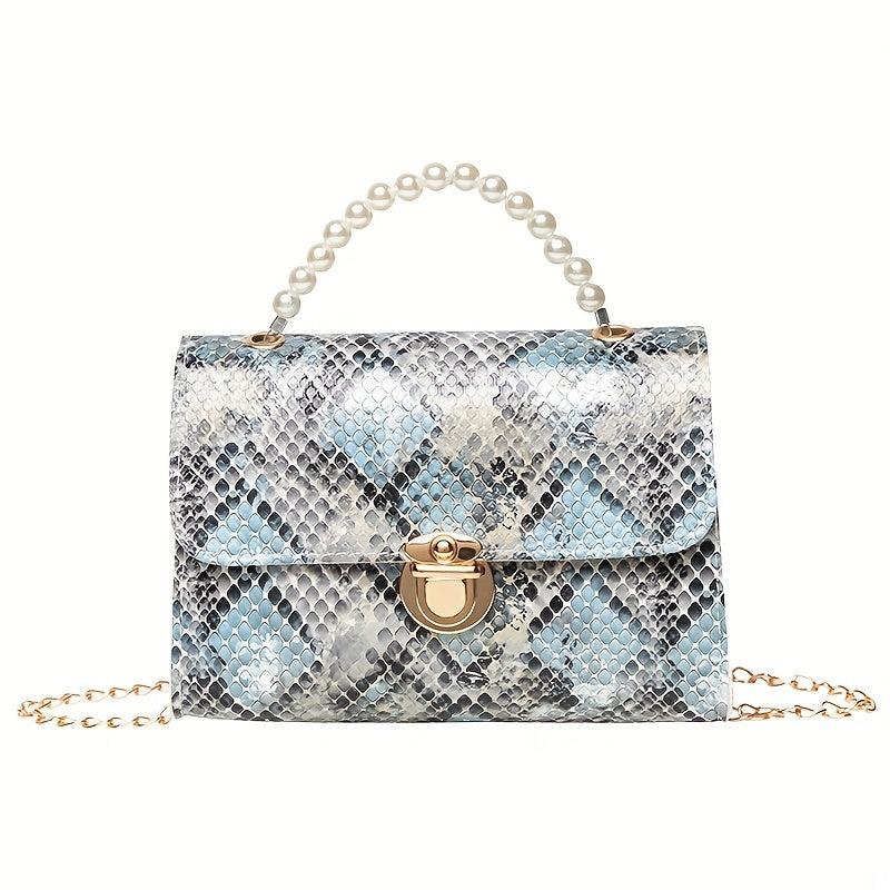 Snake Skin Pattern Shoulder Bag with Bead Handle