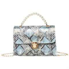 Snake Skin Pattern Shoulder Bag with Bead Handle
