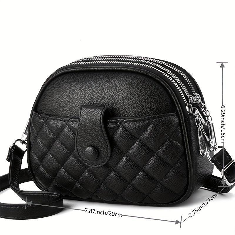Quilted Crossbody Bag Women's PU Leather Shoulder Bag Round Pockets