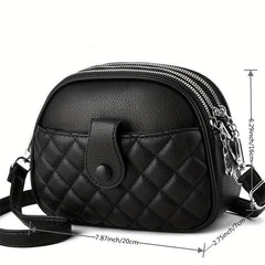 Quilted Crossbody Bag Women's PU Leather Shoulder Bag Round Pockets