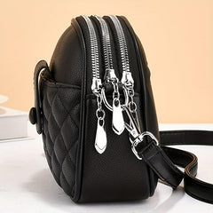 Quilted Crossbody Bag Women's PU Leather Shoulder Bag Round Pockets
