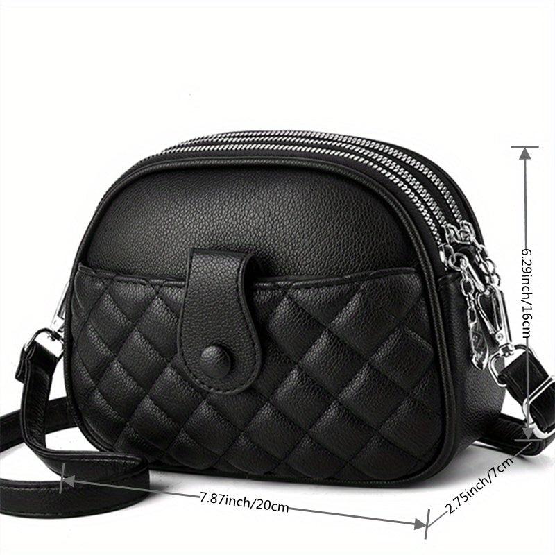 Quilted Crossbody Bag Women's PU Leather Shoulder Bag Round Pockets