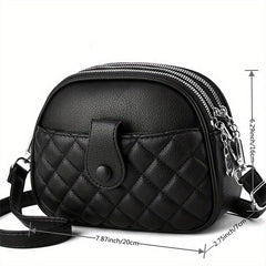 Quilted Crossbody Bag Women's PU Leather Shoulder Bag Round Pockets