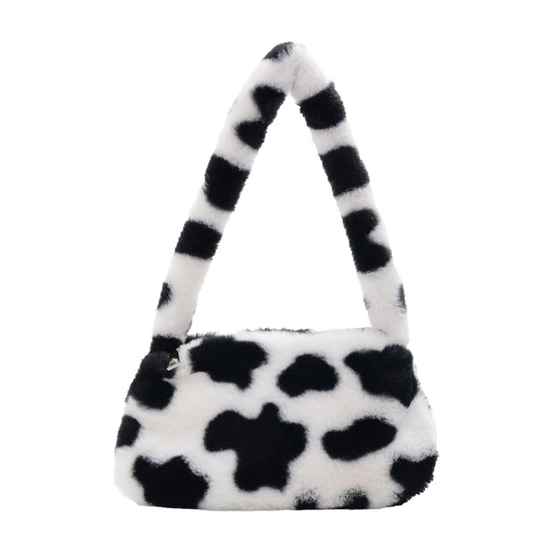 Leopard Cow Pattern Plush Bag Women's Shoulder Bag For Shopping