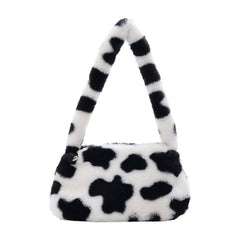 Leopard Cow Pattern Plush Bag Women's Shoulder Bag For Shopping