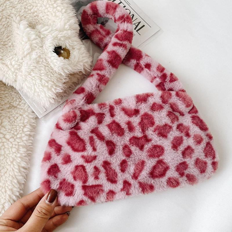 Leopard Cow Pattern Plush Bag Women's Shoulder Bag For Shopping