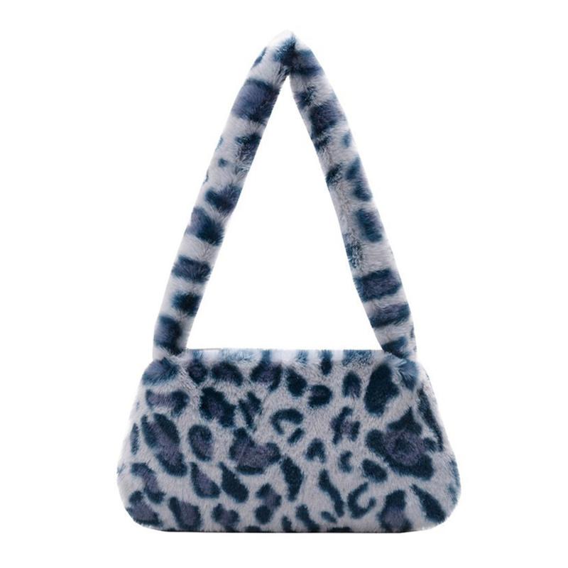Leopard Cow Pattern Plush Bag Women's Shoulder Bag For Shopping