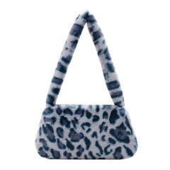 Leopard Cow Pattern Plush Bag Women's Shoulder Bag For Shopping