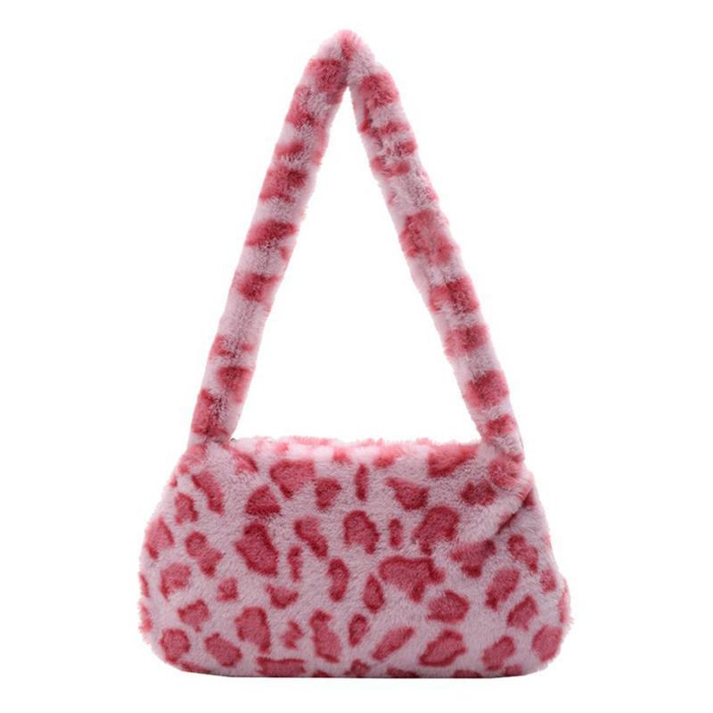 Leopard Cow Pattern Plush Bag Women's Shoulder Bag For Shopping
