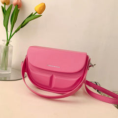 Minimalist Solid Saddle Bag Flap Satchel Bag All Match Shoulder Bag