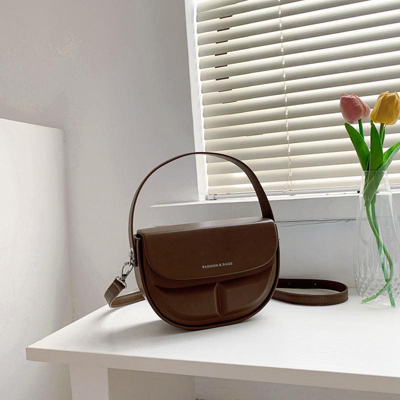 Minimalist Solid Saddle Bag Flap Satchel Bag All Match Shoulder Bag