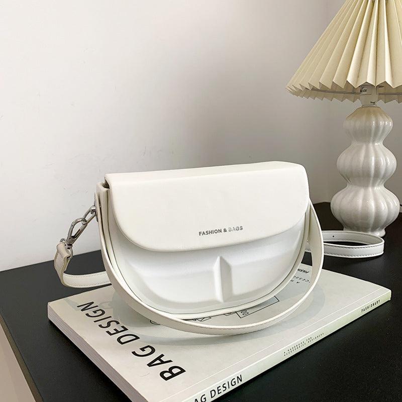 Minimalist Solid Saddle Bag Flap Satchel Bag All Match Shoulder Bag
