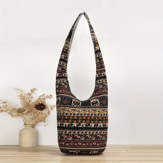 Boho Fabric Crossbody Bag Geometric Pattern Hippie Hobo Bag