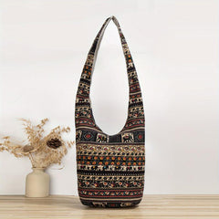 Boho Fabric Crossbody Bag Geometric Pattern Hippie Hobo Bag