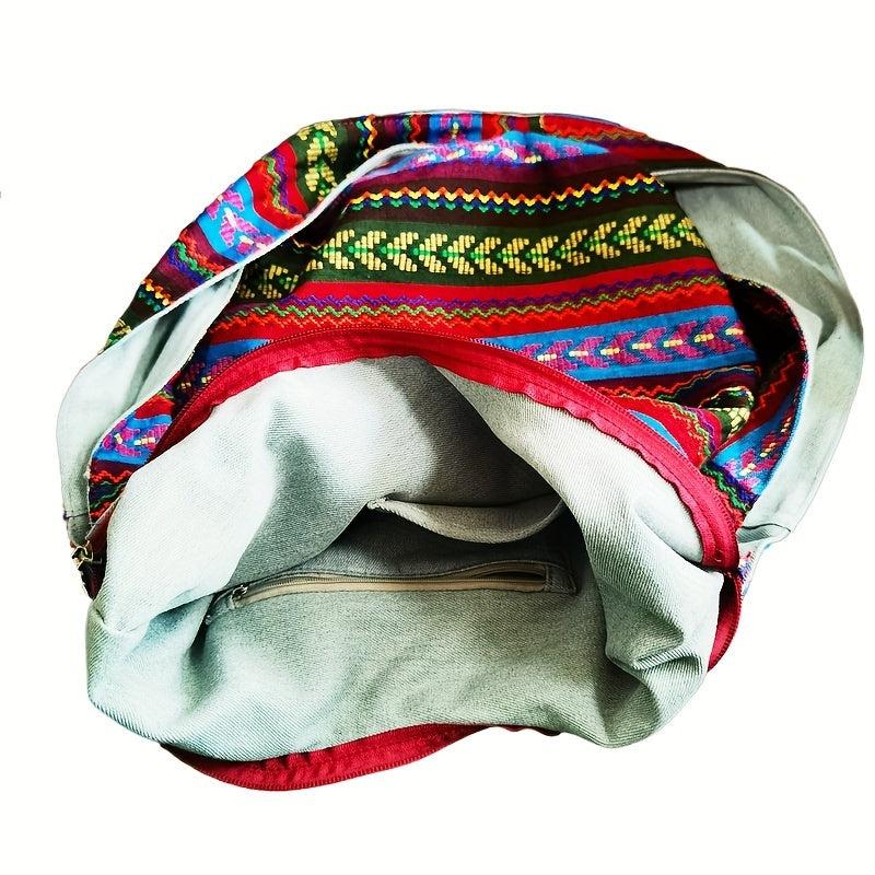 Boho Fabric Crossbody Bag Geometric Pattern Hippie Hobo Bag