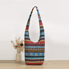 Boho Fabric Crossbody Bag Geometric Pattern Hippie Hobo Bag