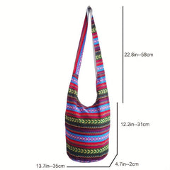 Boho Fabric Crossbody Bag Geometric Pattern Hippie Hobo Bag