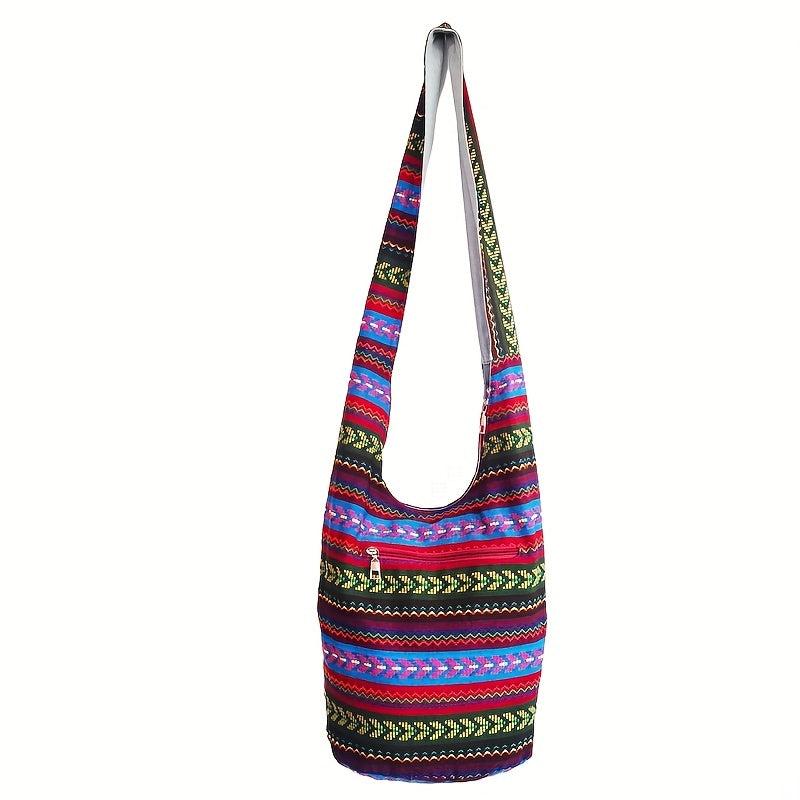 Boho Fabric Crossbody Bag Geometric Pattern Hippie Hobo Bag