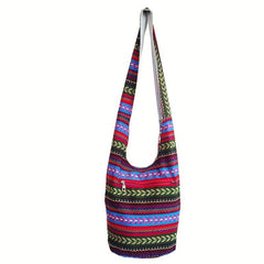 Boho Fabric Crossbody Bag Geometric Pattern Hippie Hobo Bag