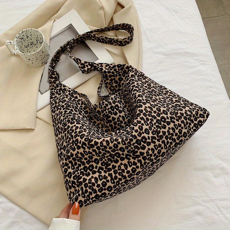 Vintage Leopard Pattern Tote Bag Canvas Shoulder Bag Reusable Shopping Bag
