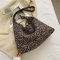 Vintage Leopard Pattern Tote Bag Canvas Shoulder Bag Reusable Shopping Bag