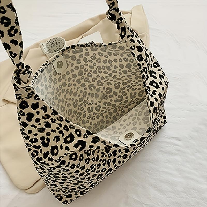 Vintage Leopard Pattern Tote Bag Canvas Shoulder Bag Reusable Shopping Bag
