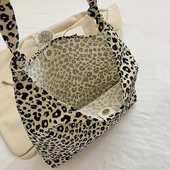 Vintage Leopard Pattern Tote Bag Canvas Shoulder Bag Reusable Shopping Bag