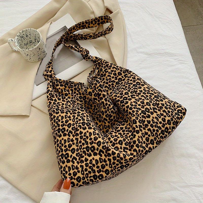 Vintage Leopard Pattern Tote Bag Canvas Shoulder Bag Reusable Shopping Bag