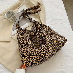 Vintage Leopard Pattern Tote Bag Canvas Shoulder Bag Reusable Shopping Bag