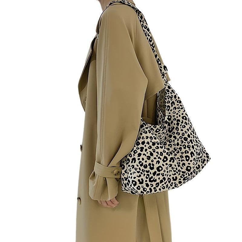 Vintage Leopard Pattern Tote Bag Canvas Shoulder Bag Reusable Shopping Bag