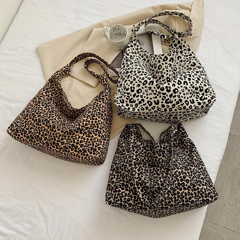 Vintage Leopard Pattern Tote Bag Canvas Shoulder Bag Reusable Shopping Bag