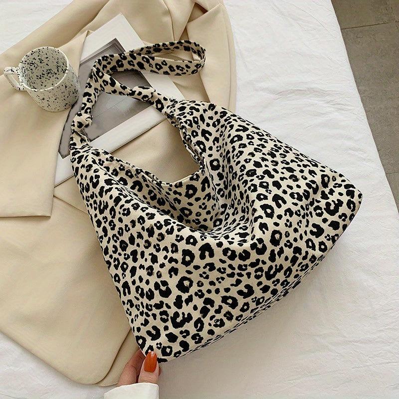 Vintage Leopard Pattern Tote Bag Canvas Shoulder Bag Reusable Shopping Bag