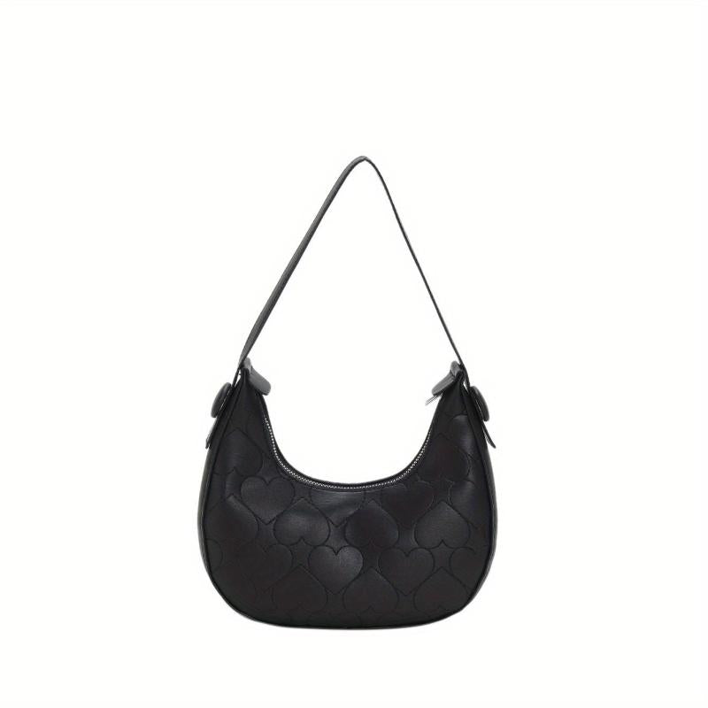 Heart Embroidery Hobo Bag Y2K Crescent Handbags Underarm Purse