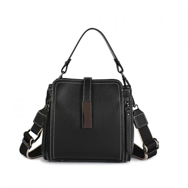 Leather Crossbody Bag Women's Buckle Decor Handbag Top Handle Satchel Purse